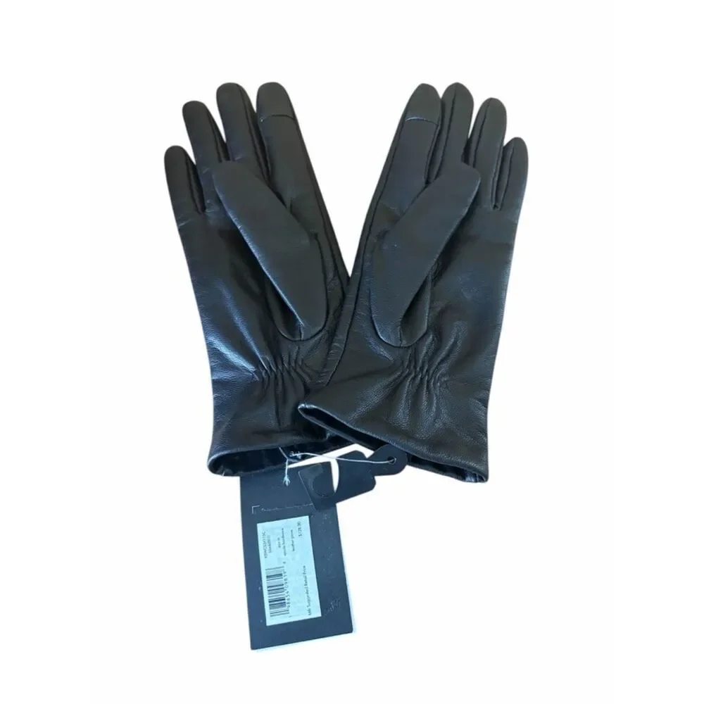 Kate Spade Black Leather Gloves w/Gold Spade Charm Medium Touch Technology